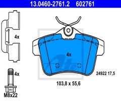 Ate 13.0460-2761 klocki hamulcowe citroen c4 09- tył, citroËn c4 ii (b7), peugeot 5008