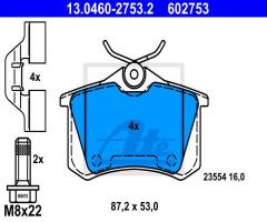 Ate 13.0460-2753 klocki hamulcowe renault scenic iii 09- tył, renault megane iii coupe (dz0/1_)