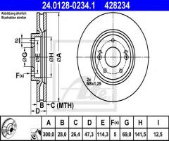 Ate 24.0128-0234 tarcza hamulcowa hyundai i30 07-, hyundai i30 (gd), kia cee`d