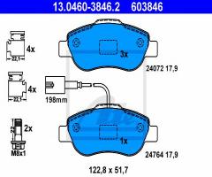 Ate 13.0460-3846 klocki hamulcowe fiat 500 1,3d 07- przód, fiat 500 (312), ford ka (ru8)