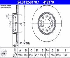 Ate 24.0112-0170 tarcza hamulcowa alfa romeo 159 05- tył, alfa romeo giulietta (940), fiat 500x