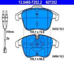 Ate 13.0460-7252 klocki hamulcowe citroen c5 iii 08- przód, citroËn c5 iii (rd_), peugeot 407 (6d_)