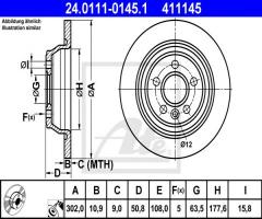 Ate 24.0111-0145 tarcza hamulcowa ford mondeo 07- tył, ford mondeo iv turnier (ba7)