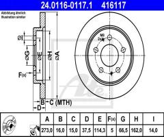 Ate 24.0116-0117 tarcza hamulcowa daihatsu terios 97-, daihatsu terios (j1)