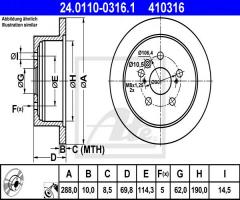 Ate 24.0110-0316 tarcza hamulcowa lexus rx300/400 03- tył, lexus rx (mhu3_, gsu3_, mcu3_)