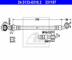 Ate 24.5133-0310 przewód hamulcowy giętki ford s-max 06- lewy t, ford galaxy (wa6)