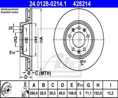 Ate 24.0128-0214 tarcza hamulcowa fiat scudo 07- przód, citroËn jumpy, fiat scudo (270_)