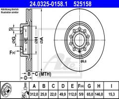 Ate 24.0325-0158 tarcza hamulcowa vw golf v 03-, audi tt (8j3), seat alhambra (710)