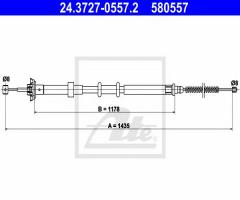 Ate 24.3727-0557 linka hamulca ręcznego fiat panda 03- prawy tył, fiat panda (169)