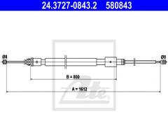 Ate 24.3727-0843 linka hamulca ręcznego peugeot 1007 05-, citroËn c2 (jm_), peugeot 1007 (km_)