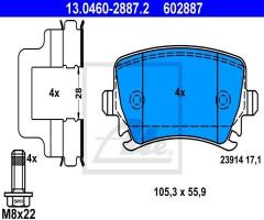 Ate 13.0460-2887 klocki hamulcowe audi a6 04- tył, vw passat (362)