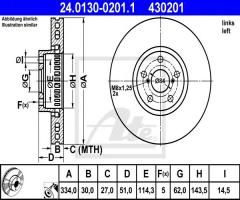 Ate 24.0130-0201 tarcza hamulcowa lexus gs 05- lewy przód, lexus gs (grs19_, uzs19_, gws19_)