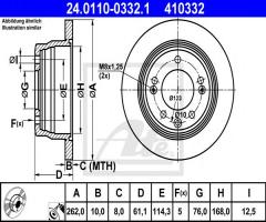 Ate 24.0110-0332 tarcza hamulcowa kia ceed 06- tył, hyundai ix35 (lm, el, elh), kia cee`d sw (ed)