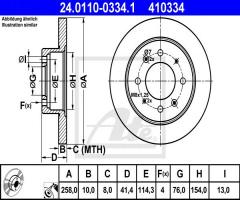 Ate 24.0110-0334 tarcza hamulcowa kia cerato 04- tył, kia cerato sedan (ld)