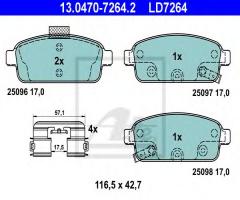 Ate 13.0470-7264 klocki hamulcowe opel astra j 09- tył, chevrolet orlando (j309)