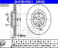 Ate 24.0129-0102 tarcza hamulcowa audi a5 07-, audi q5 (8r)