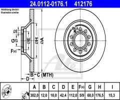 Ate 24.0112-0176 tarcza hamulcowa audi a6 allroad 06- tył, audi a6 allroad (4fh, c6)