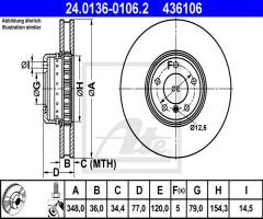 Ate 24.0136-0106 tarcza hamulcowa bmw 5 e60 04-, bmw 5 (e60)