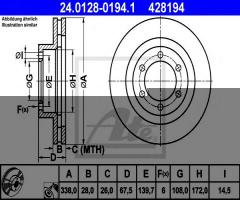 Ate 24.0128-0194 tarcza hamulcowa toyota land cruiser 03- wen, toyota land cruiser (kdj12_, grj12_)