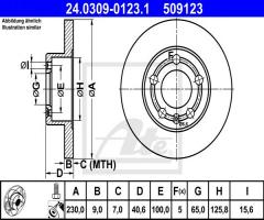 Ate 24.0309-0123 tarcza hamulcowa skoda octavia 96- tył, audi a3 (8l1), seat ibiza v (6j5, 6p5)