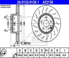 Ate 24.0132-0136 tarcza hamulcowa mercedes w220 s-klasa 02-05 4-mati, mercedes-benz klasa s (w220)