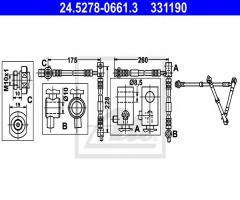 Ate 24.5278-0661 przewód hamulcowy giętki nissan primera 02-07 lewy przód, nissan primera (p12)