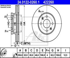 Ate 24.0122-0260 tarcza hamulcowa hyundai accent 05-, hyundai i20 (pb, pbt), kia rio iii (ub)