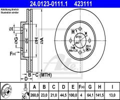 Ate 24.0123-0111 tarcza hamulcowa honda civic 02-05 1,7ctdi, honda civic vii hatchback (eu, ep, ev)