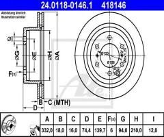 Ate 24.0118-0146 tarcza hamulcowa mitsubishi pajero 07- tył, mitsubishi pajero iv (v8_w, v9_w)