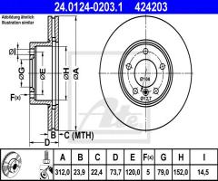 Ate 24.0124-0203 tarcza hamulcowa bmw 3 e90 05-, bmw 3 (e91) touring 