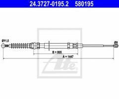 Ate 24.3727-0195 linka hamulca ręcznego vw golf vi 08-, audi a3 sportback (8pa), seat leon (1p1)