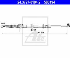 Ate 24.3727-0194 linka hamulca ręcznego vw caddy iii 04-