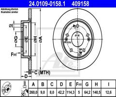 Ate 24.0109-0158 tarcza hamulcowa honda civic 06- tył, honda civic viii hatchback (fn, fk)