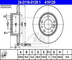 Ate 24.0116-0129 tarcza hamulcowa iveco daily ii 29 99-06 tył (-abs)