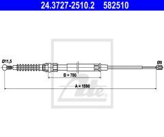 Ate 24.3727-2510 linka hamulca ręcznego skoda superb 08-, skoda superb (3t4)