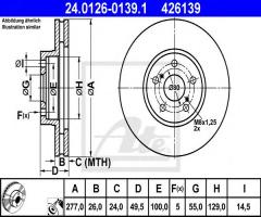 Ate 24.0126-0139 tarcza hamulcowa toyota avensis 03-09 wen, toyota avensis sedan (t25)