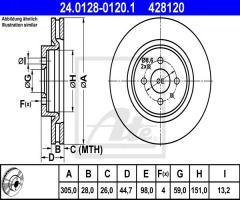 Ate 24.0128-0120 tarcza hamulcowa fiat coupe 97-00 2,0 20v turbo, fiat coupe (fa/175)