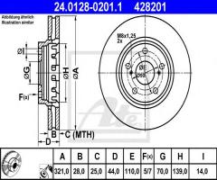 Ate 24.0128-0201 tarcza hamulcowa opel astra h 05-10 2,0 turbo, opel astra h (l48)