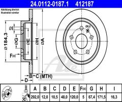 Ate 24.0112-0187 tarcza hamulcowa opel insignia 08- tył, opel insignia, saab 9-5 (ys3g)