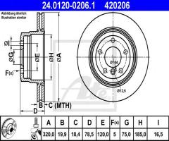 Ate 24.0120-0206 tarcza hamulcowa bmw x5 e70 07- tył, bmw x5 (e70)