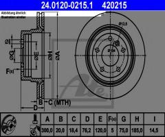 Ate 24.0120-0215 tarcza hamulcowa bmw 1 e82 07- tył 123d, bmw 1 (e82) coupe 