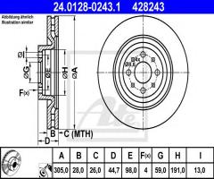 Ate 24.0128-0243 tarcza hamulcowa lancia delta 09-, lancia delta iii (844)