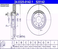 Ate 24.0325-0142 tarcza hamulcowa opel astra g,h 99-, opel astra h nadwozie pełne (l70)