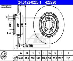 Ate 24.0122-0220 tarcza hamulcowa audi a4 s4 03-08 tył, audi a4 (8e2, b6)