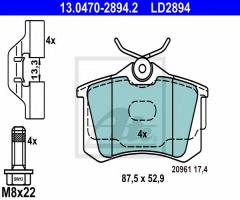 Ate 13.0470-2894 klocki hamulcowe vw golf v 03- tył, audi a3 (8l1), seat ibiza v (6j5, 6p5)