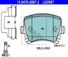 Ate 13.0470-2887 klocki hamulcowe audi a6 04- tył, vw passat (362)