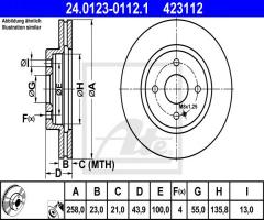 Ate 24.0123-0112 tarcza hamulcowa mazda 2 07-, mazda 2 (de)