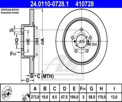 Ate 24.0110-0728 tarcza hamulcowa subaru legacy iv 03- tył, subaru outback (bl, bp)