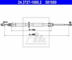 Ate 24.3727-1080 linka hamulca ręcznego renault megane 09-, renault megane iii coupe (dz0/1_)