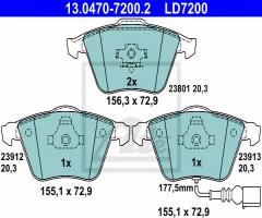 Ate 13.0470-7200 klocki hamulcowe vw passat 05- z czuj., audi a3 (8p1), seat leon (1p1)